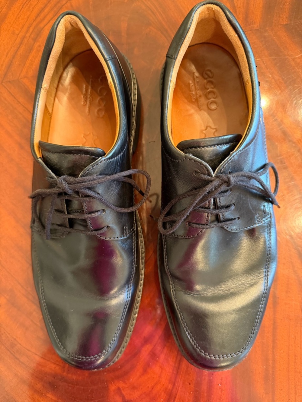 ECCO Black Leather Lace-Up Derby Oxford Shoes Mens Size 43 Comfort CS10791